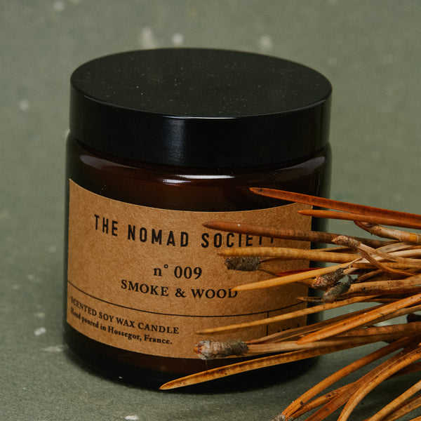 Smoke & Wood campfire scented soy wax candle The Nomad Society 120ml