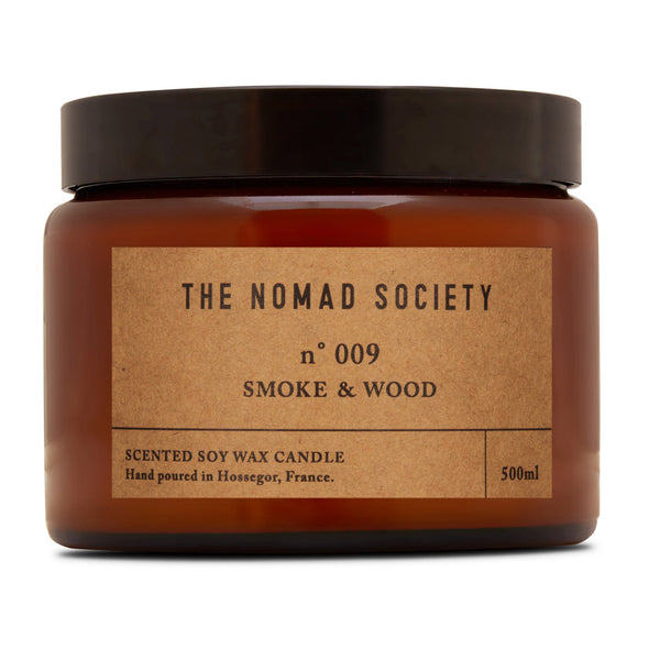 Smoke & Wood campfire scented soy wax candle The Nomad Society double wick 500ml